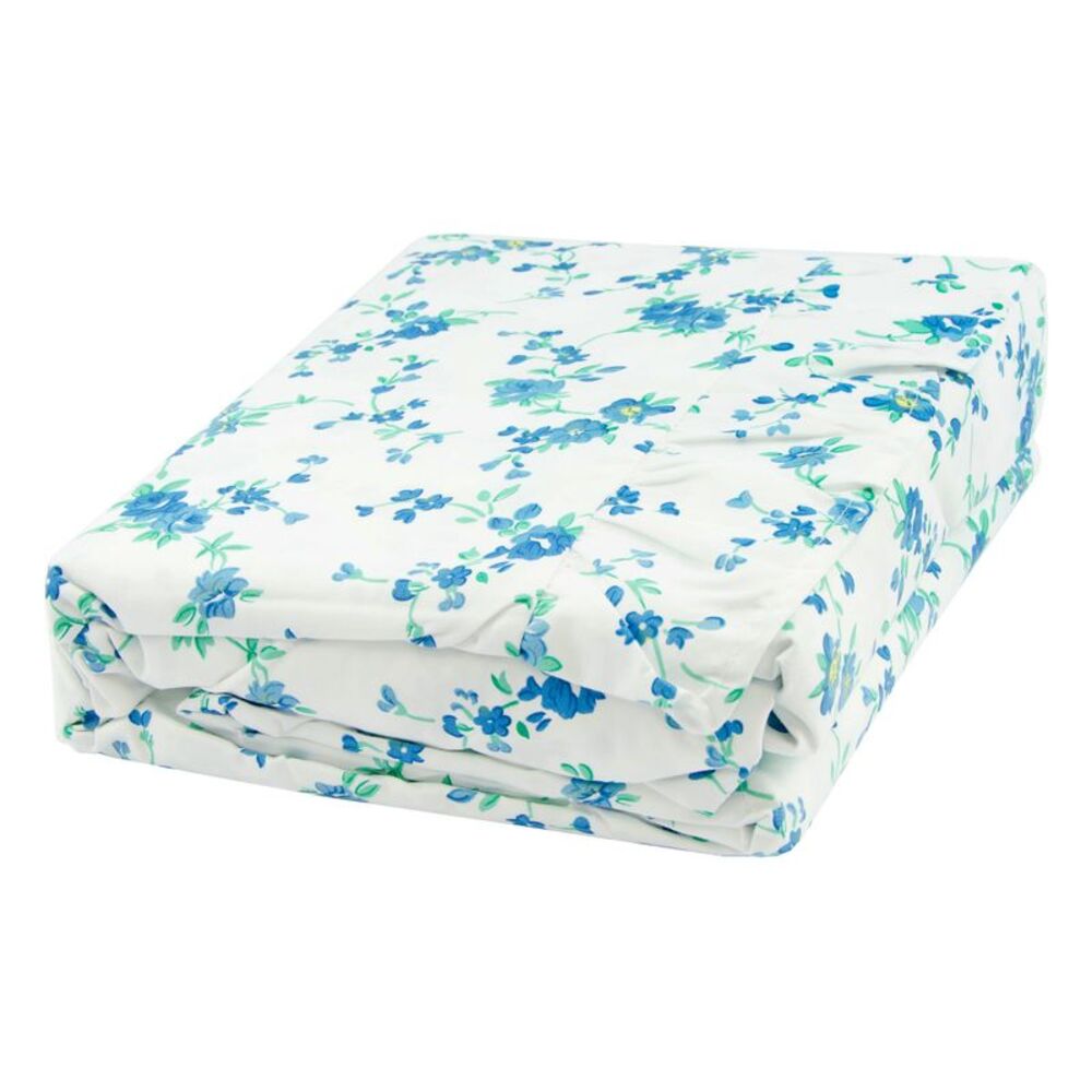 Gold Coast Bibury Floral Blue Ruffled Queen Size Sheet Set